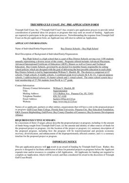 Triumph Gulf Coast, Inc. Pre-Application Form