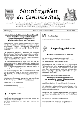 Mitteilungsblatt Der Gemeinde Staig