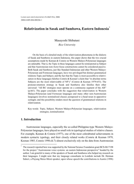 Relativization in Sasak and Sumbawa, Eastern Indonesia*