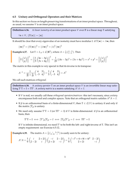 6.5 Unitary and Orthogonal Operators and Their Matrices ∀X ∈ V, ||T(X)