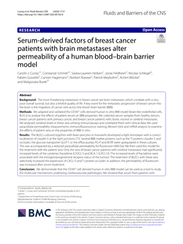 Serum-Derived Factors of Breast Cancer Patients with Brain