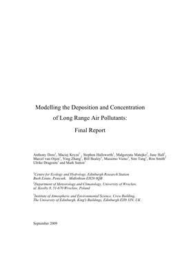Modelling the Deposition and Concentration of Long Range Air Pollutants