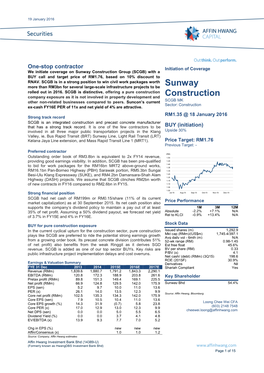 Sunway Construction Group (SCGB) with a BUY Call and Target Price of RM1.76, Based on 10% Discount to RNAV