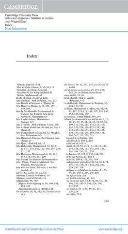 Cambridge University Press 978-1-107-16366-9 — Salafism in Jordan Joas Wagemakers Index More Information