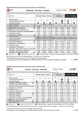 672 Mittweida - Hainichen - Dresden Gültig Ab 13.12.2020