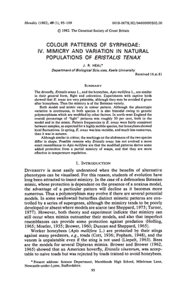 IV. MIMICRY and VARIATION in NATURAL POPULATIONS of ER/Stalls TENAX J