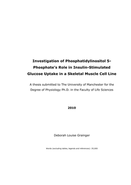 Investigation of Phosphatidylinositol 5- Phosphate's Role in Insulin