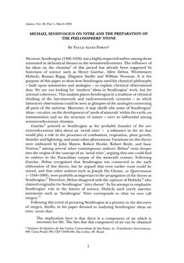 (C) Society for the History of Alchemy and Chemistry 5 400, * Statements Nitre, Were Would Oxygen.,7 of Elaboration Its Claimed Sendivogius' Into Newton,3 Sendivogius