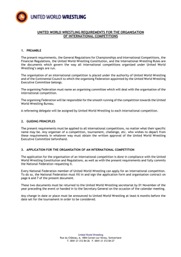 United World Wrestling Requirements for the Organisation of International Competitions