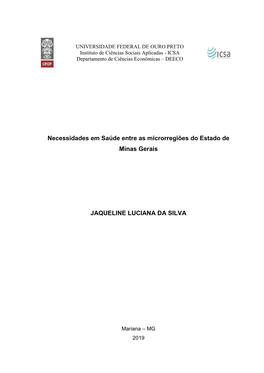 Necessidades Em Saúde Entre As Microrregiões Do Estado De Minas Gerais