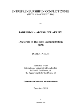 ENTREPRENEURSHIP in CONFLICT ZONES Doctorate of Business