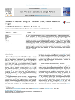 The Drive of Renewable Energy in Tamilnadu Status, Barriers And