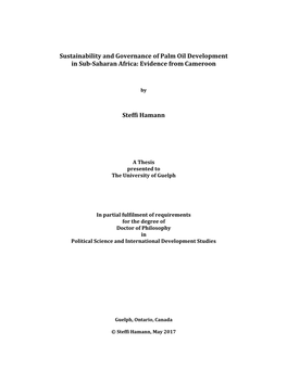 Sustainability and Governance of Palm Oil Development in Sub-Saharan Africa: Evidence from Cameroon