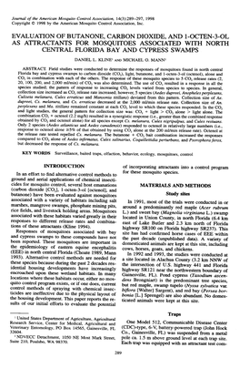 Evaluation of Butanone, Carbon Dioxide, and I-Octen-3-Ol As Attractants for Mosquitoes Associated with North Central Florida Bay and Cypress Swamps