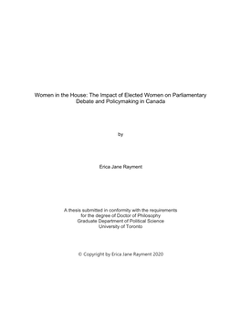 The Impact of Elected Women on Parliamentary Debate and Policymaking in Canada