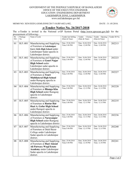 E-Tender Tender Notice No. 26/2017-2018