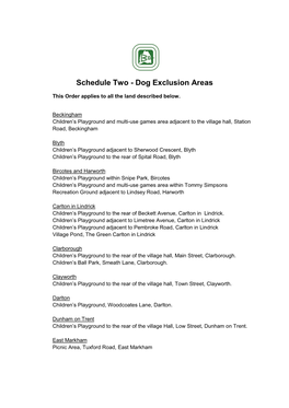Schedule Two - Dog Exclusion Areas