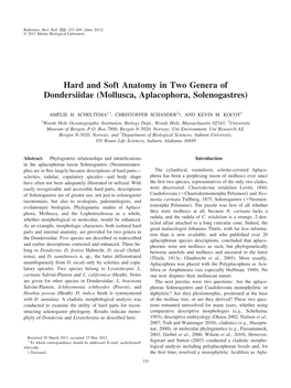 Hard and Soft Anatomy in Two Genera of Dondersiidae (Mollusca, Aplacophora, Solenogastres)