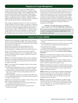 Trapping and Cougar Management Control of Problem Wildlife