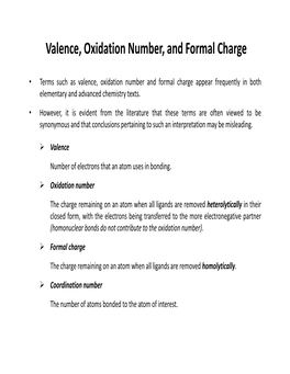 Valence, Oxidation Number, and Formal Charge