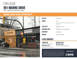 FOR Lease 991 Marine Drive North Vancouver, British Columbia Marine Drive Retail Opportunity
