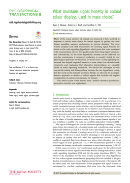 What Maintains Signal Honesty in Animal Colour Displays Used in Mate Choice? Rstb.Royalsocietypublishing.Org Ryan J