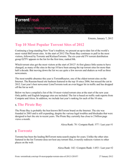 Top 10 Most Popular Torrent Sites of 2012