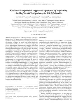 Klotho Overexpression Suppresses Apoptosis by Regulating the Hsp70/Akt/Bad Pathway in H9c2(2-1) Cells