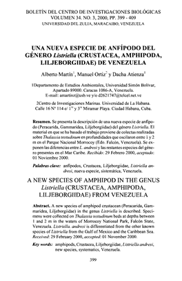 UNA NUEVA ESPECIE DE ANFÍPODO DEL GÉNERO Listriella (CRUST ACEA, AMPHIPODA, LILJEBORGIIDAE) DE VENEZUELA