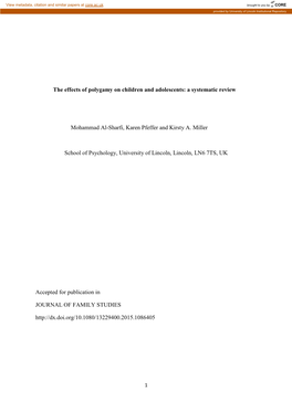 The Effects of Polygamy on Children and Adolescents: a Systematic Review Mohammad Al-Sharfi, Karen Pfeffer and Kirsty A. Miller