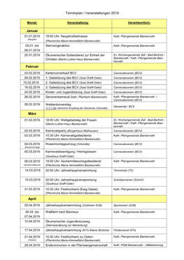 Terminplan / Veranstaltungen 2019 Januar Februar März