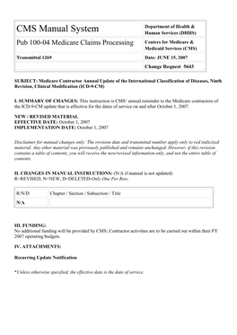 Transmittal 1269 Date: JUNE 15, 2007 Change Request 5643