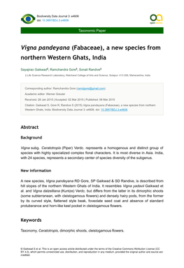 Vigna Pandeyana (Fabaceae), a New Species from Northern Western Ghats, India