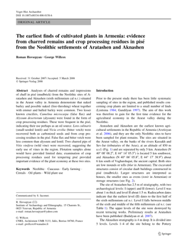 The Earliest Finds of Cultivated Plants in Armenia