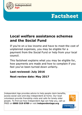 Local Welfare Assistance Schemes and the Social Fund