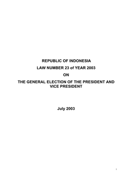 Indonesia : President and Vice-President Electoral Law 2003