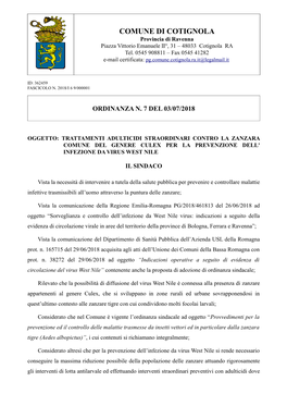 COMUNE DI COTIGNOLA Provincia Di Ravenna Piazza Vittorio Emanuele II°, 31 – 48033 Cotignola RA Tel