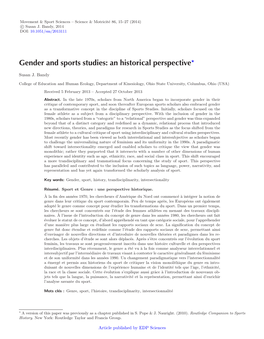 Gender and Sports Studies: an Historical Perspective