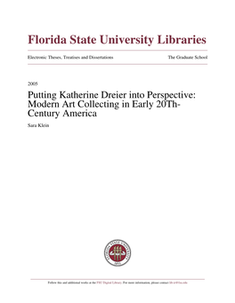 Putting Katherine Dreier Into Perspective: Modern Art Collecting in Early 20Th- Century America Sara Klein