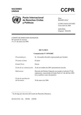 Pacto Internacional De Derechos Civiles Y Políticos -86º Período De Sesiones