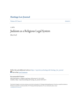 Judaism As a Religious Legal System Elliot Dorff