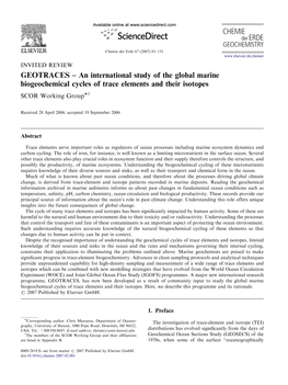 An International Study of the Global Marine Biogeochemical Cycles of Trace Elements and Their Isotopes SCOR Working Groupã1