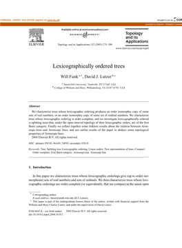 Lexicographically Ordered Trees