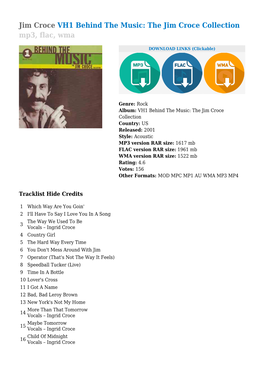 Jim Croce VH1 Behind the Music: the Jim Croce Collection Mp3, Flac, Wma