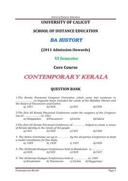 School of Distance Education UNIVERSITY of CALICUT