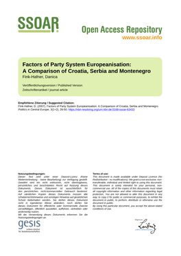 Factors of Party System Europeanisation: A