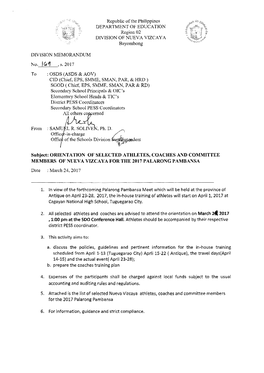 Blic of the Philippines DEPARTMENT of EDUCATION Region 02 DIVISION of NUEVA VIZCAYA Bayombong