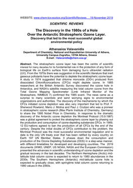 The Discovery in the 1980S of a Hole Over the Antarctic Stratospheric Ozone Layer