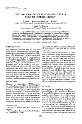 Nesting and Diet of Long-Eared Owls in Conifer Forests, Oregon