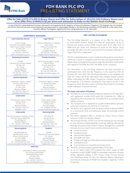 Fdh Bank Plc Ipo Pre-Listing Statement